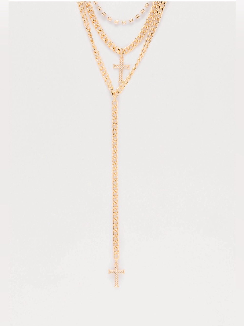 Layered Gold Cross Lariat Necklace - Picture 3 of 3